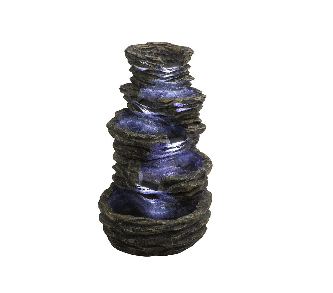 Dehner Gartenbrunnen Roccia mit LED Beleuchtung, Steinoptik, ca. 99 x 65 x 62 cm, 22 kg, Polyresin, grau