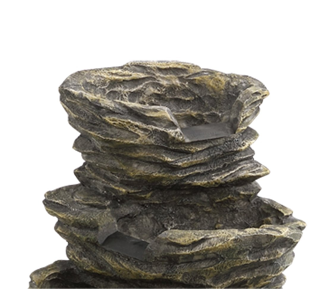 Dehner Gartenbrunnen Roccia mit LED Beleuchtung, Steinoptik, ca. 99 x 65 x 62 cm, 22 kg, Polyresin, grau