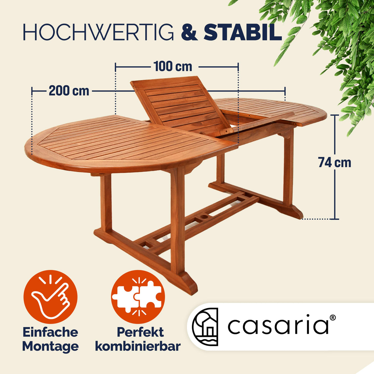 CASARIA® Gartentisch Wetterfest, FSC®-Zertifiziert, 200x100cm