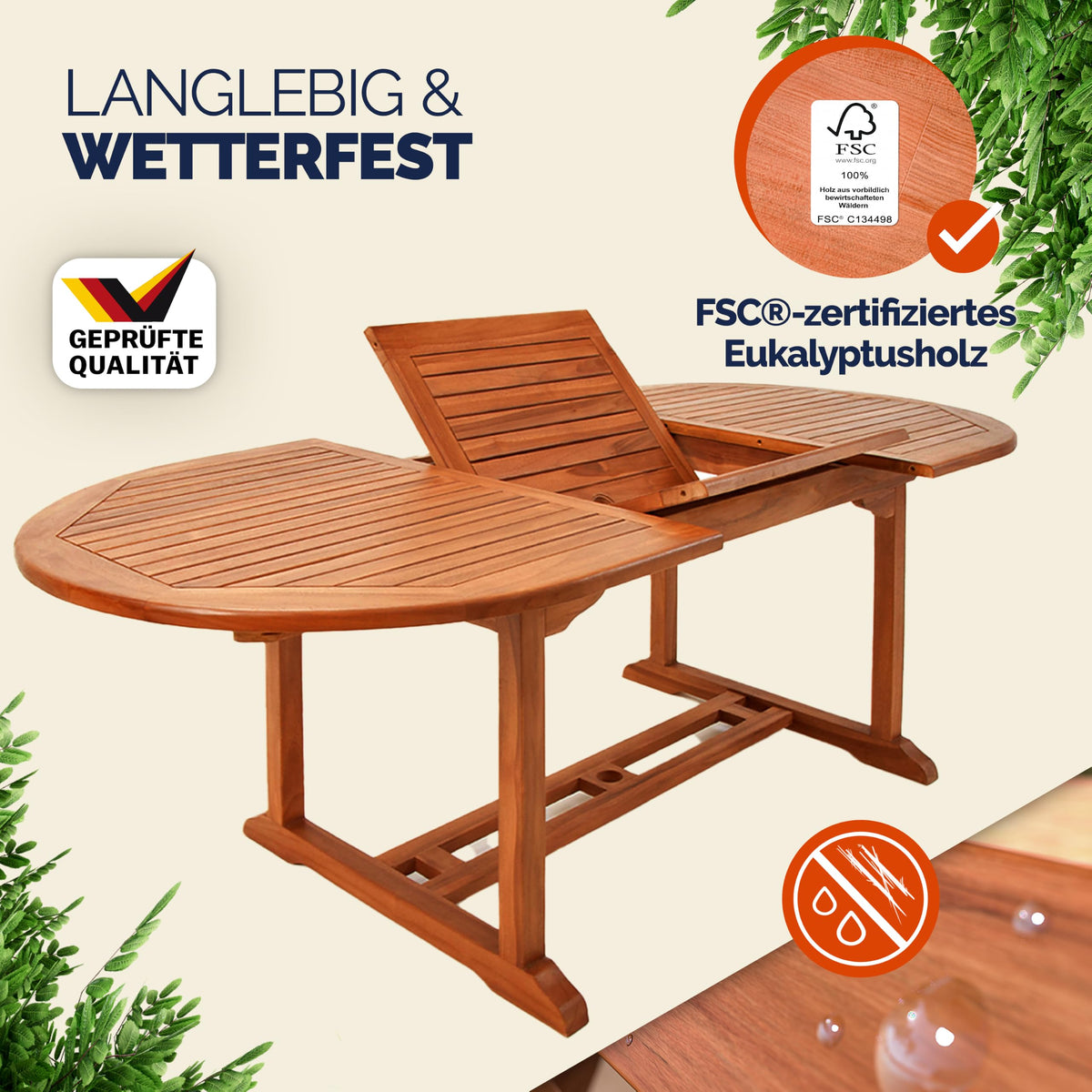 CASARIA® Gartentisch Wetterfest, FSC®-Zertifiziert, 200x100cm