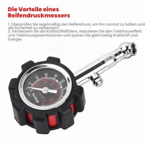 Reifendruckprüfer Geeicht, Analog Auto Luftdruckprüfer 0-100 PSI Mechanische Reifendruckmesser mit 1.5" Zifferblatt Präzision Reifendruck Messgerät für Motorräder, Auto, SUV, Transporter