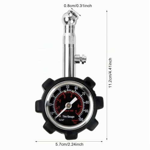 Reifendruckprüfer Geeicht, Analog Auto Luftdruckprüfer 0-100 PSI Mechanische Reifendruckmesser mit 1.5" Zifferblatt Präzision Reifendruck Messgerät für Motorräder, Auto, SUV, Transporter