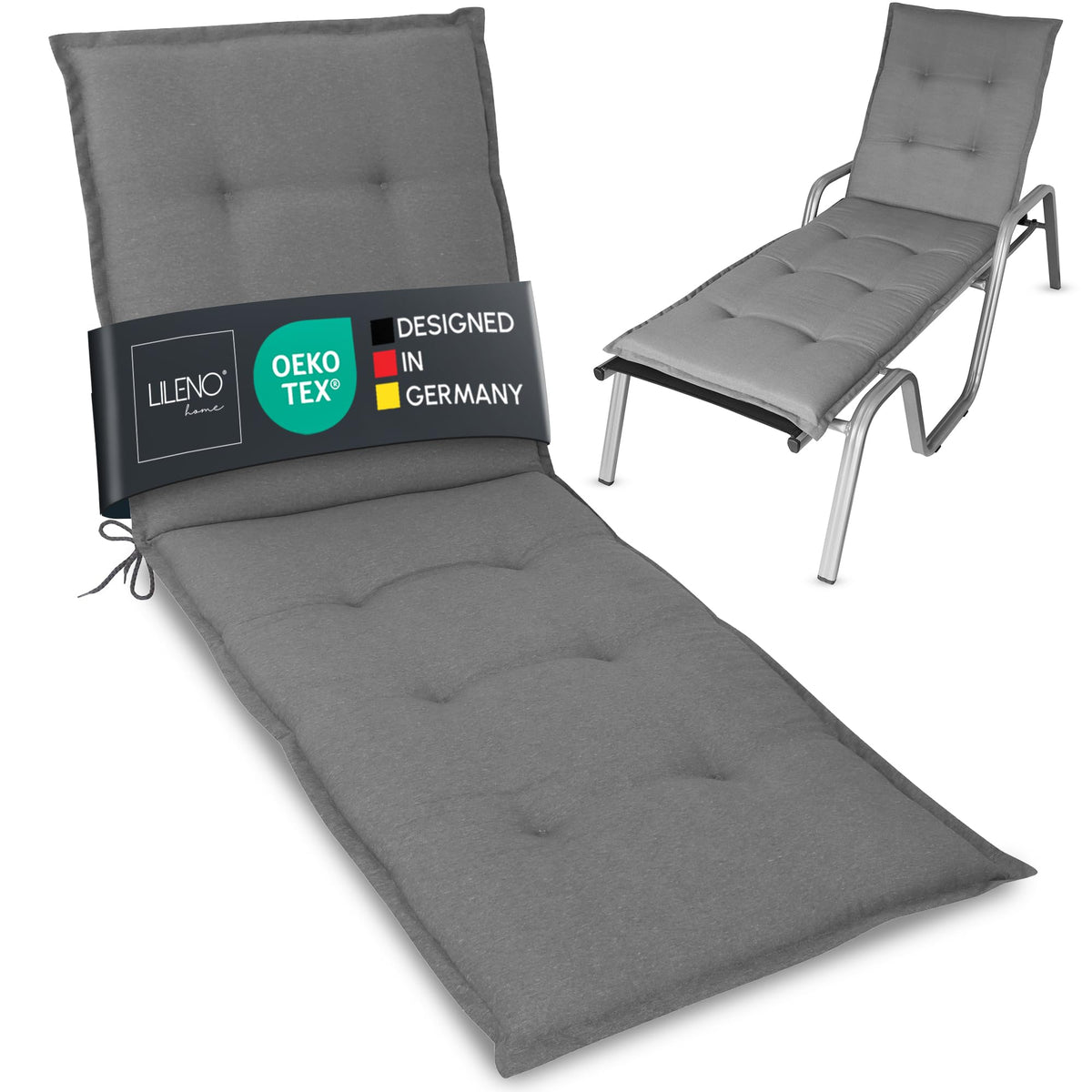 LILENO HOME Sonnenliege Auflage als [1er Set - Rollliege] in Uni Mittelgrau
