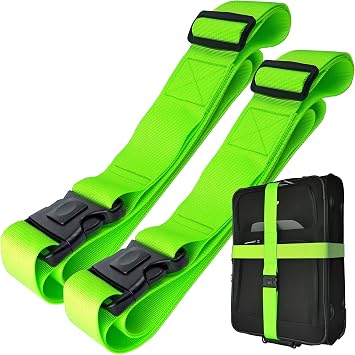 Koffergurt Kofferband Set mit Zusatzverriegelung und Kreuz Funktion Kofferband auffällig Koffergurte 5 cm bis zu 205 cm lang von taschenmann2005 2-er Set Neon Gelb