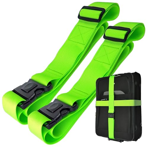 Koffergurt Kofferband Set mit Zusatzverriegelung und Kreuz Funktion Kofferband auffällig Koffergurte 5 cm bis zu 205 cm lang von taschenmann2005 2-er Set Neon Gelb