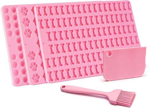 3er Set Silikon Backmatten für Hundekekse – BPA-frei, rutschfest, mit Knochen-, Pfoten- & runden Formen, inkl. Teigschaber & Backpinsel für DIY Hundeleckerlis