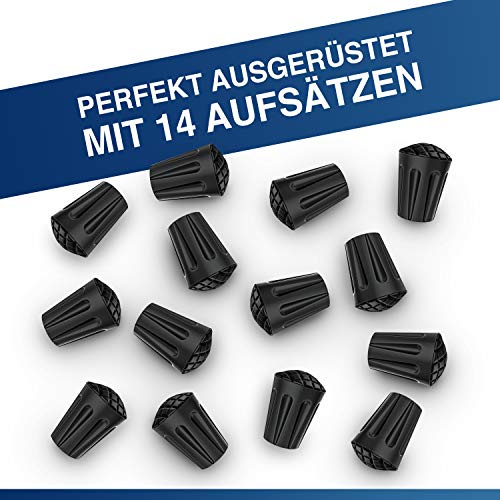 Wanderstöcke Aufsätze [14 Stück] Profi Wanderstock Aufsatz Set für alle gängigen Wanderstöcke & Nordic-Walking Stöcke - Gummipuffer Pads für Trekkingstöcke - Asphalt - Kies & Gebirge