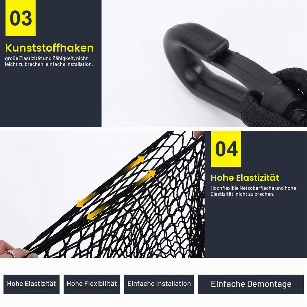 100cm x 40cm Kofferraum Netz,Auto Gepäcknetz,Lagerung Mesh,Auto-Gepäcknetz aus Nylon mit 4 Haken, Anzug für Meisten Arten von Fahrzeugen, 100 x 40 cm Elastisch Kofferraum Aufbewahrung Netz Schwarz