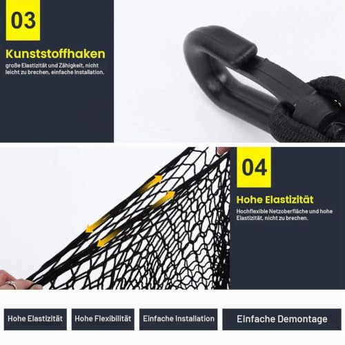 100cm x 40cm Kofferraum Netz,Auto Gepäcknetz,Lagerung Mesh,Auto-Gepäcknetz aus Nylon mit 4 Haken, Anzug für Meisten Arten von Fahrzeugen, 100 x 40 cm Elastisch Kofferraum Aufbewahrung Netz Schwarz