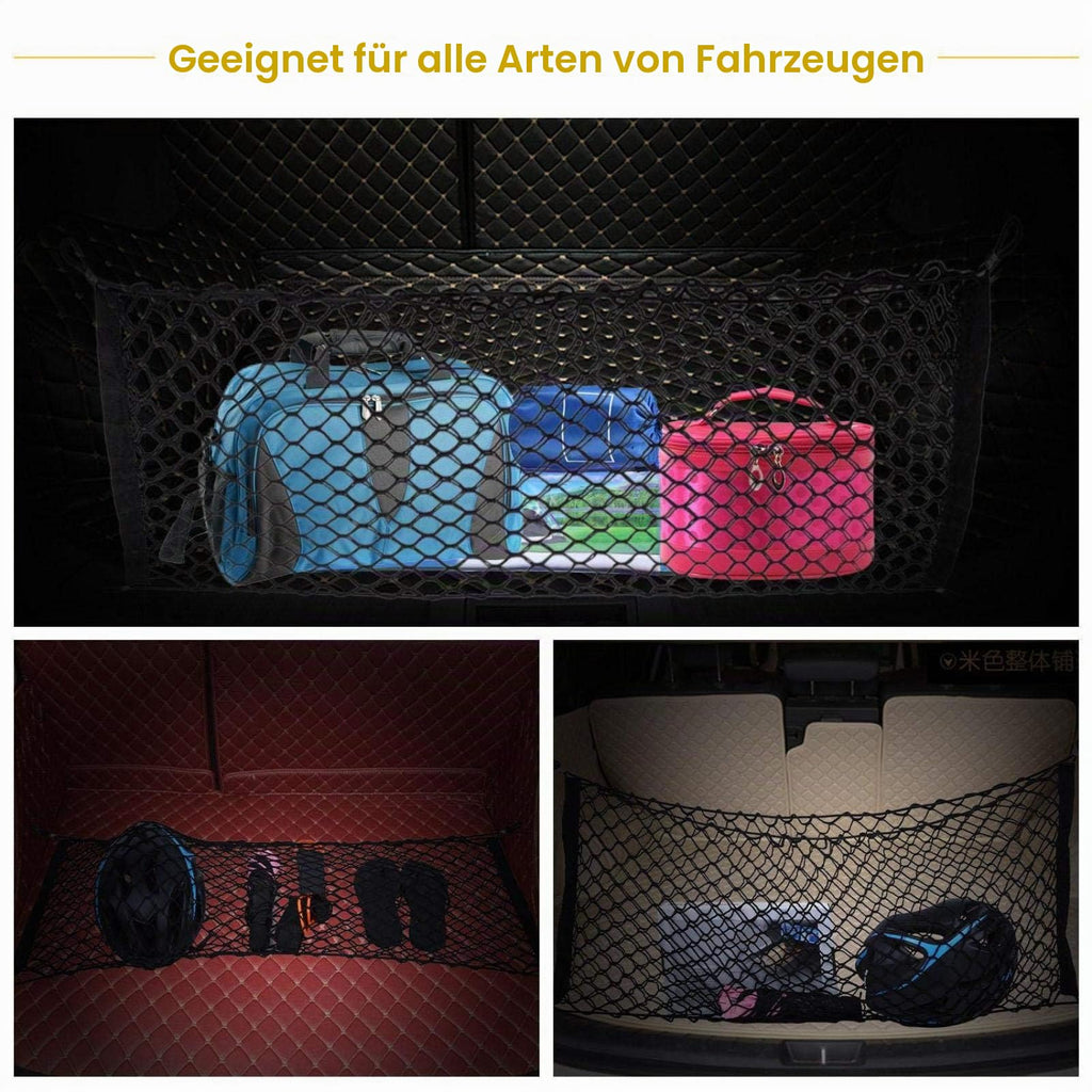 100cm x 40cm Kofferraum Netz,Auto Gepäcknetz,Lagerung Mesh,Auto-Gepäcknetz aus Nylon mit 4 Haken, Anzug für Meisten Arten von Fahrzeugen, 100 x 40 cm Elastisch Kofferraum Aufbewahrung Netz Schwarz