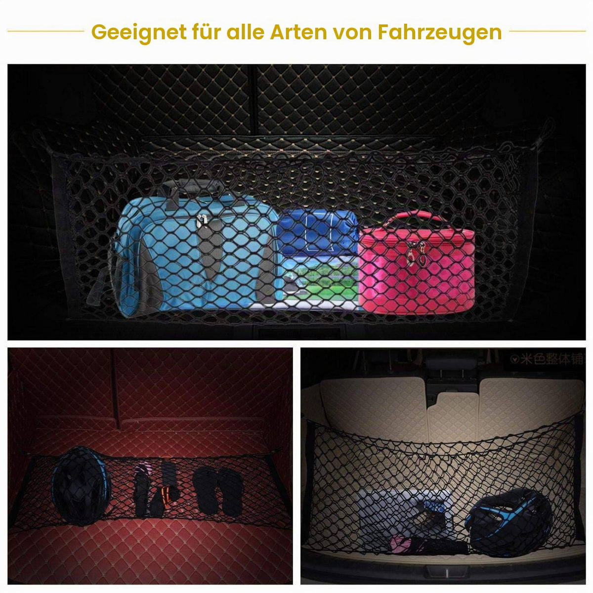 100cm x 40cm Kofferraum Netz,Auto Gepäcknetz,Lagerung Mesh,Auto-Gepäcknetz aus Nylon mit 4 Haken, Anzug für Meisten Arten von Fahrzeugen, 100 x 40 cm Elastisch Kofferraum Aufbewahrung Netz Schwarz