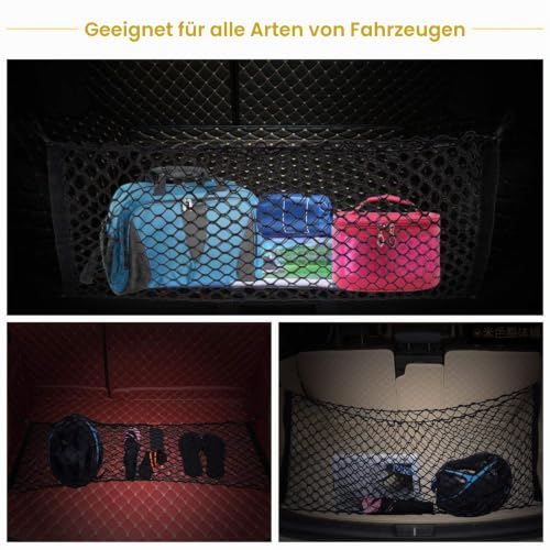 100cm x 40cm Kofferraum Netz,Auto Gepäcknetz,Lagerung Mesh,Auto-Gepäcknetz aus Nylon mit 4 Haken, Anzug für Meisten Arten von Fahrzeugen, 100 x 40 cm Elastisch Kofferraum Aufbewahrung Netz Schwarz
