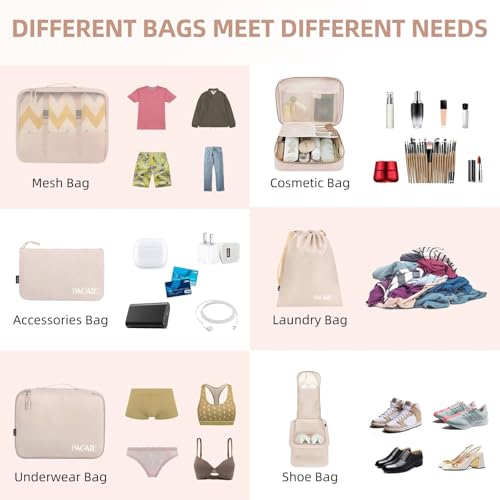 BAGAIL 8 Teilige Packwürfel, Kleidertaschen, Packing Cubes, Verpackungswürfel, Packtaschen Set für Urlaub und Reisen, Kofferorganizer Reise Würfel, Ordnungssystem für Koffer