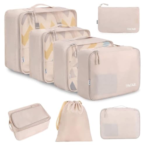 BAGAIL 8 Teilige Packwürfel, Kleidertaschen, Packing Cubes, Verpackungswürfel, Packtaschen Set für Urlaub und Reisen, Kofferorganizer Reise Würfel, Ordnungssystem für Koffer
