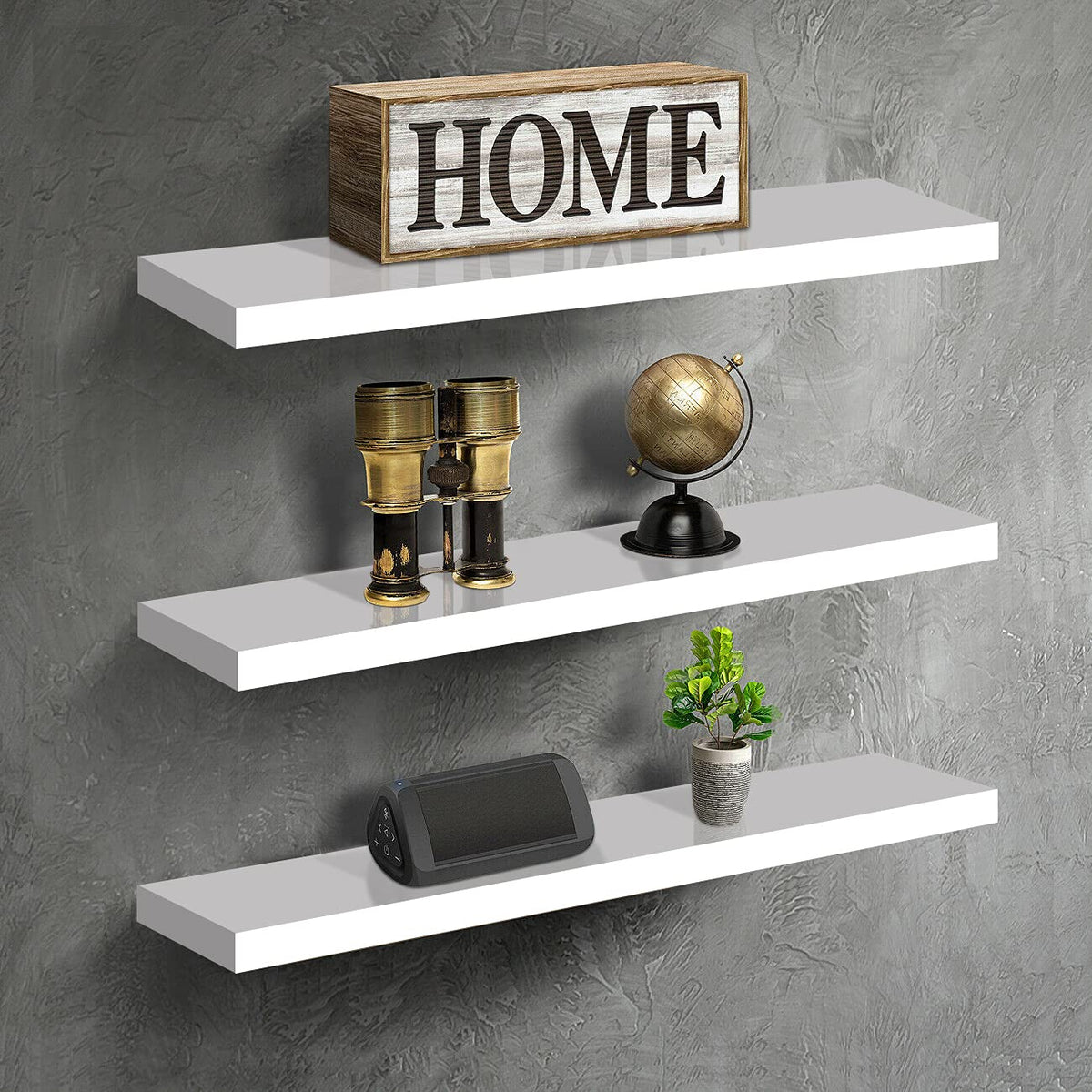 Wandregale, weiß, schwebend, 3 Stück, aus Holz, Wandhalterung, Deko-Holzregale für Wohnzimmer, Schlafzimmer, Badezimmer