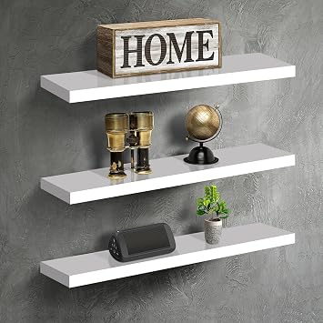 Wandregale, weiß, schwebend, 3 Stück, aus Holz, Wandhalterung, Deko-Holzregale für Wohnzimmer, Schlafzimmer, Badezimmer