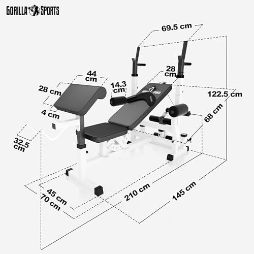 GORILLA SPORTS® Multifunktion Hantelbank, verstellbar, mit Ablage