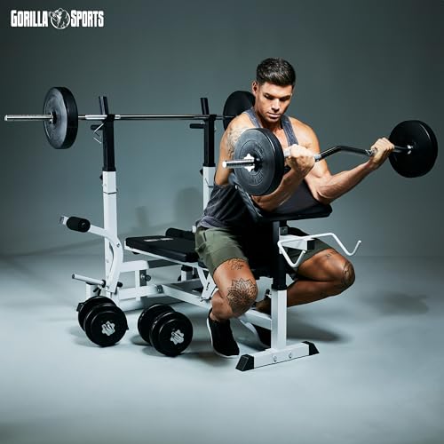GORILLA SPORTS® Multifunktion Hantelbank, verstellbar, mit Ablage