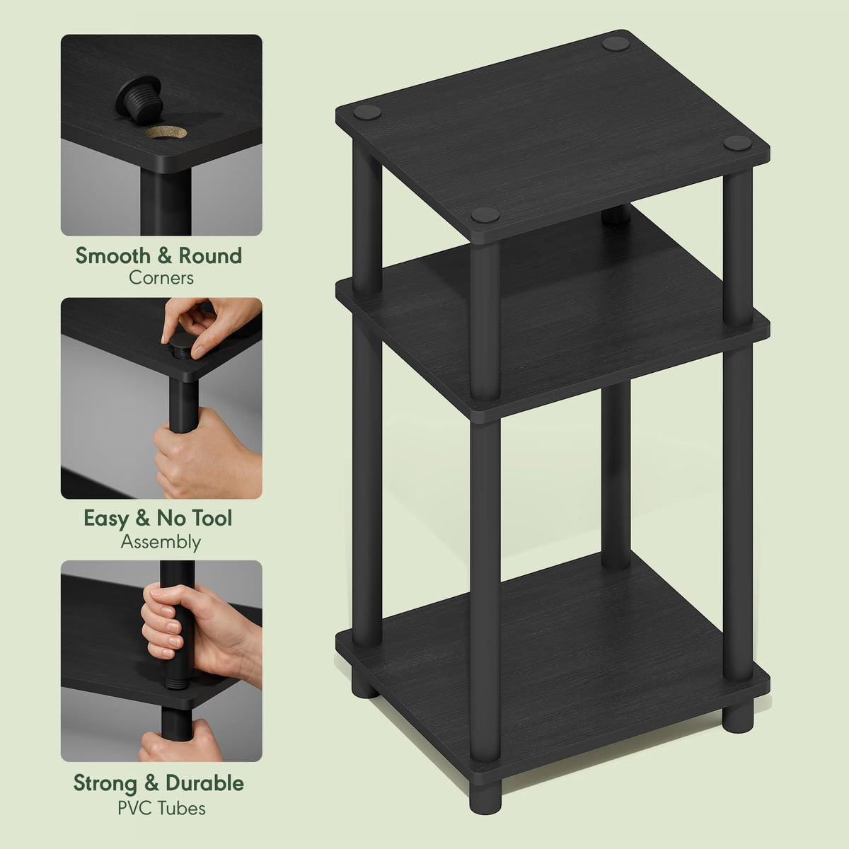 Furinno JUST 3-stufiger werkzeugloser Nachttisch, Americano