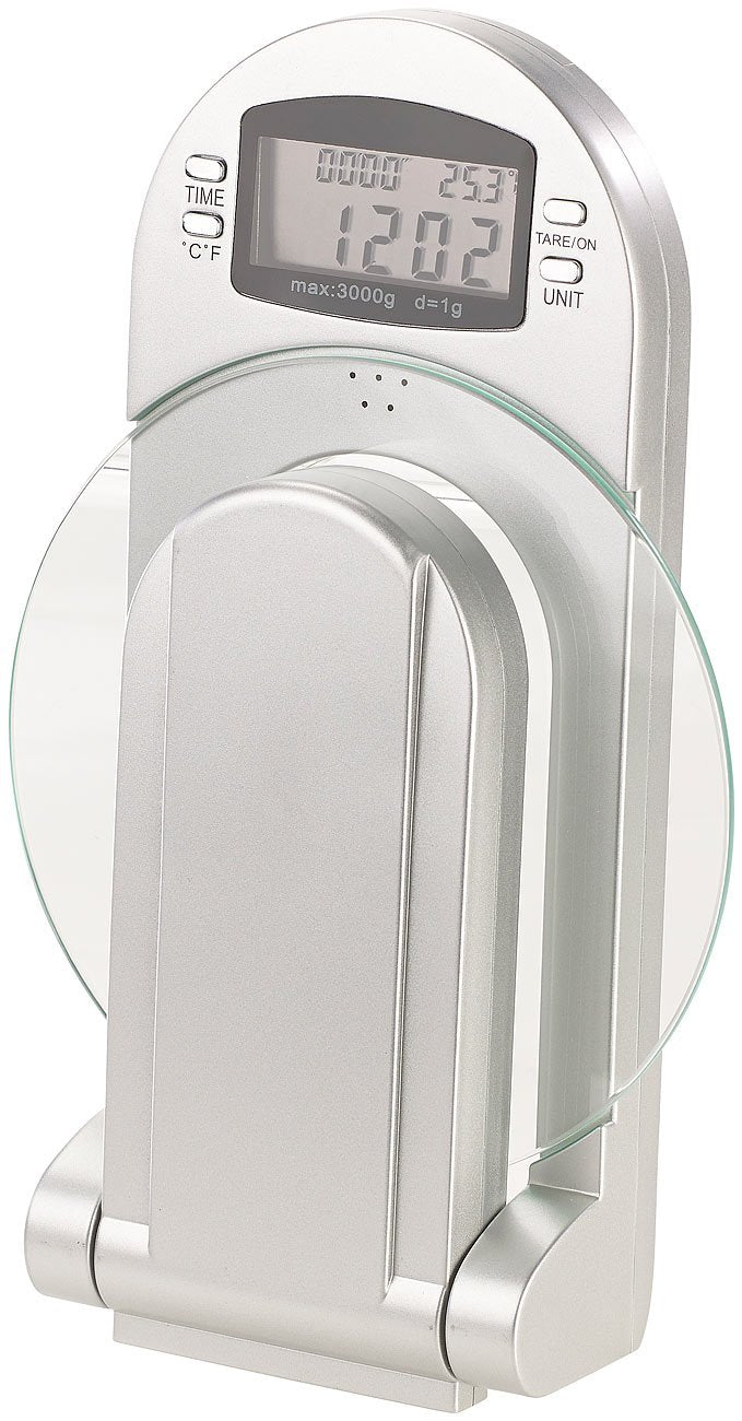 Rosenstein & Söhne Wandwaage: Digitale Küchenwaage zur Wandmontage, klappbar, Timer, 3 kg Tragkraft (Wandküchenwaage, Küchen Wandwaage klappbar, Backen)