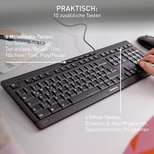 CHERRY Stream Keyboard, Kabelgebundene Tastatur, Deutsch QWERTZ, Schwarz