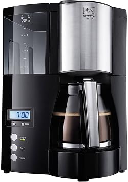 Melitta Optima Timer – Filterkaffeemaschine mit Glaskanne, entnehmbarem Wassertank und Timer-Funktion, für bis zu 8 Tassen Kaffee, in Schwarz/Edelstahl