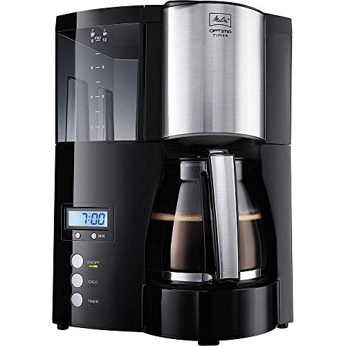 Melitta Optima Timer – Filterkaffeemaschine mit Glaskanne, entnehmbarem Wassertank und Timer-Funktion, für bis zu 8 Tassen Kaffee, in Schwarz/Edelstahl