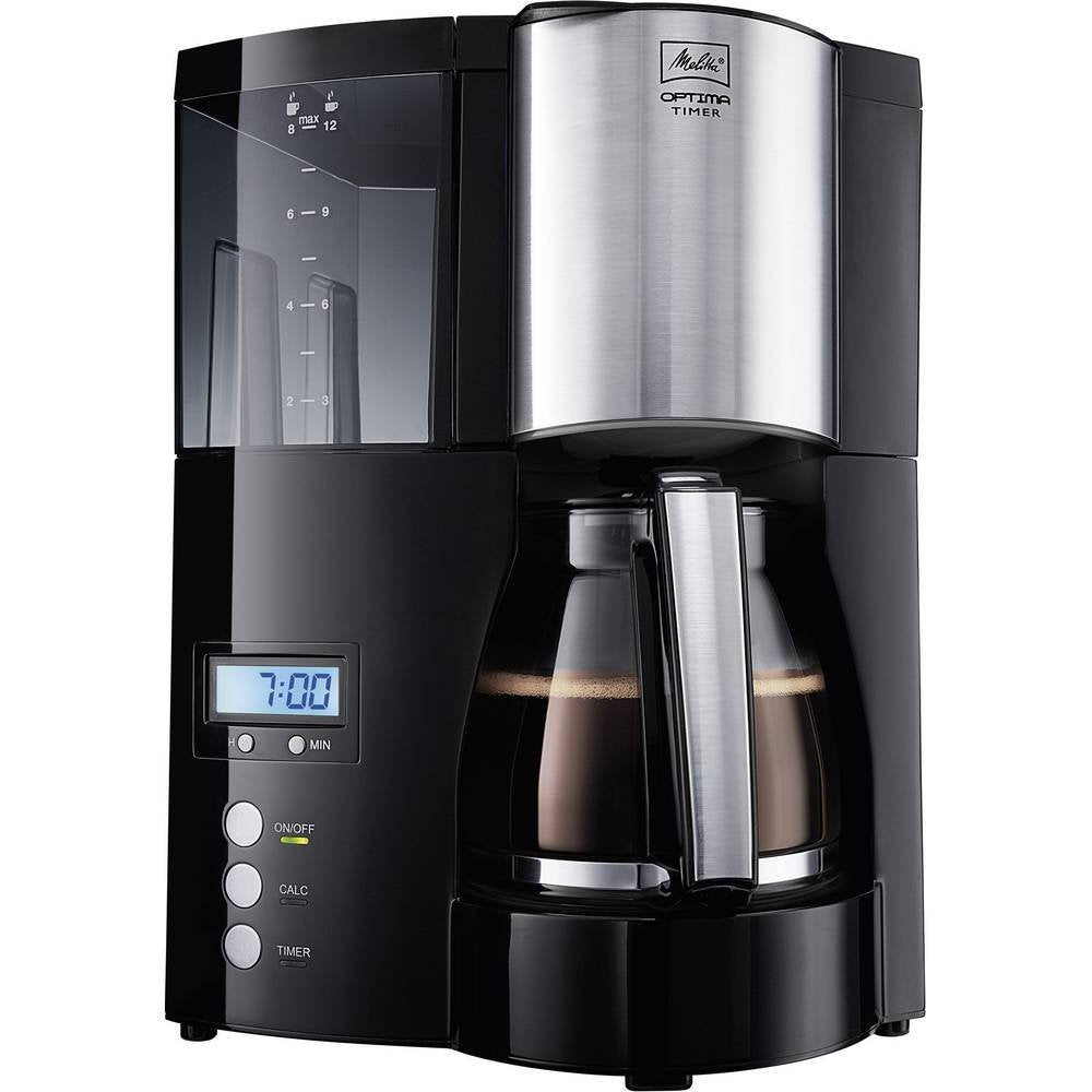 Melitta Optima Timer – Filterkaffeemaschine mit Glaskanne, entnehmbarem Wassertank und Timer-Funktion, für bis zu 8 Tassen Kaffee, in Schwarz/Edelstahl