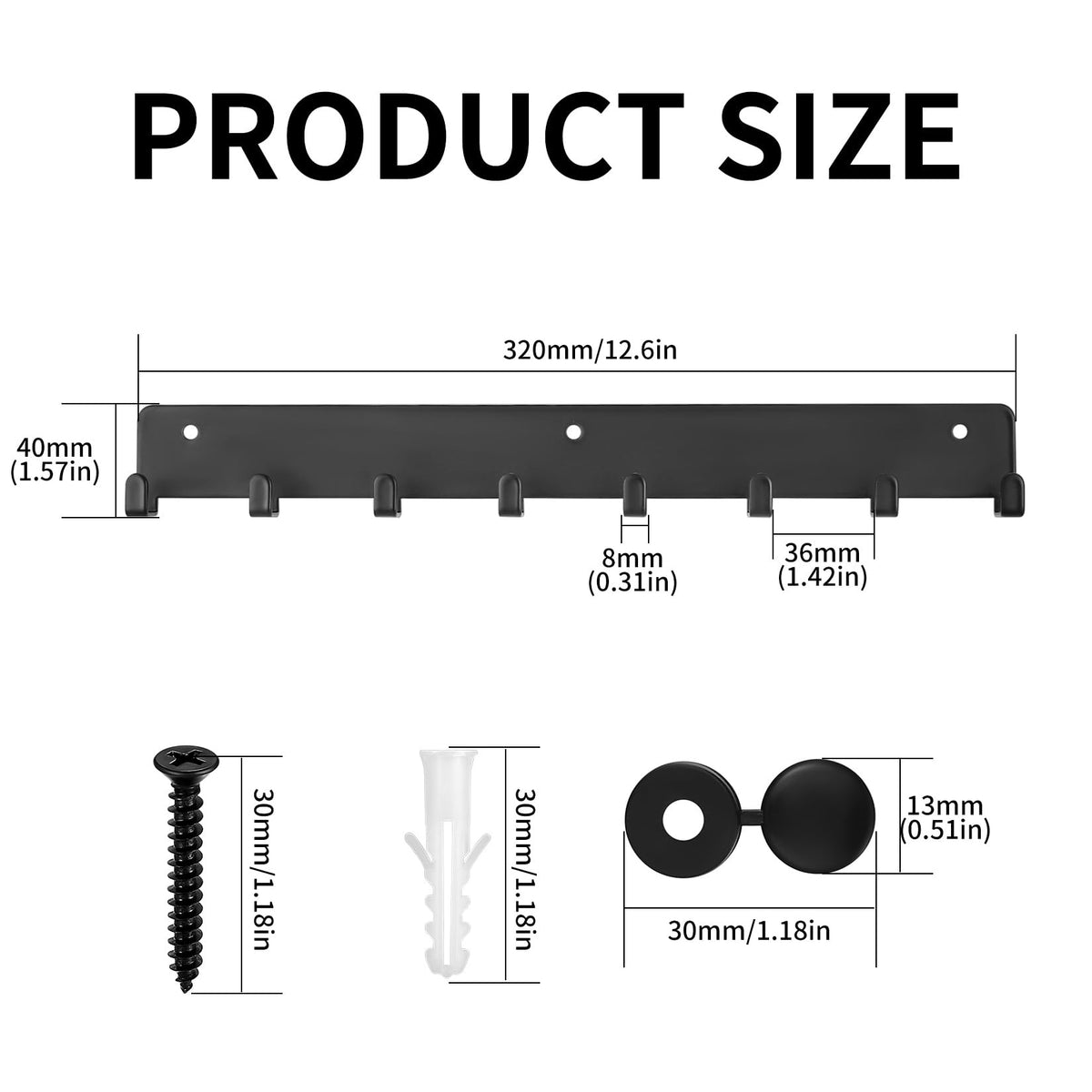 1 x Schlüsselbrett mit 8 Haken, Schwarz Schlüsselhalter für Wandhaken, Schlüsselhaken, Schlüsselboard, Schlüsselleiste für Küche Schlafzimmer Wohnzimmer Badezimmer Schlüssel Wandlagerung Organizer