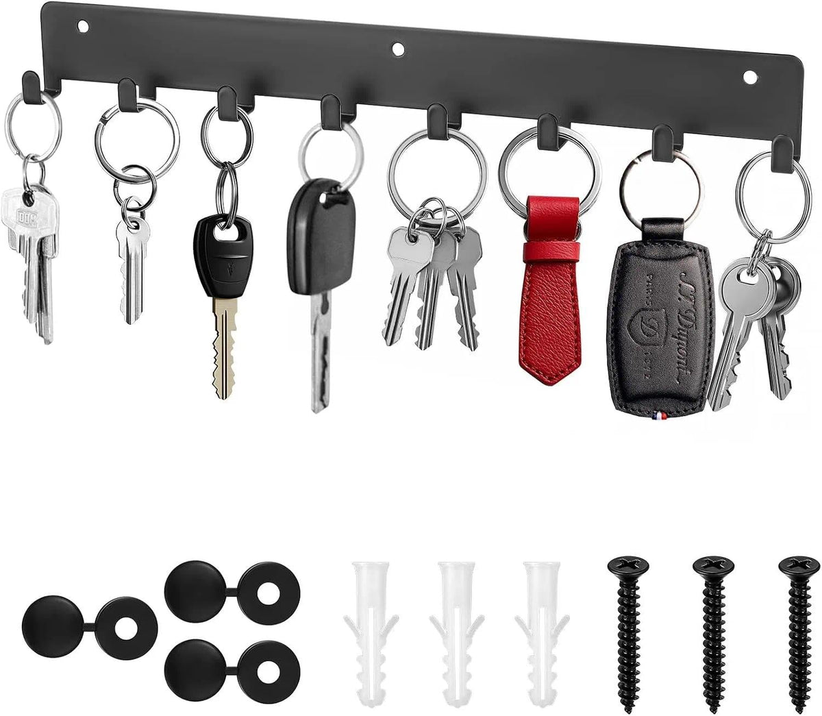 1 x Schlüsselbrett mit 8 Haken, Schwarz Schlüsselhalter für Wandhaken, Schlüsselhaken, Schlüsselboard, Schlüsselleiste für Küche Schlafzimmer Wohnzimmer Badezimmer Schlüssel Wandlagerung Organizer