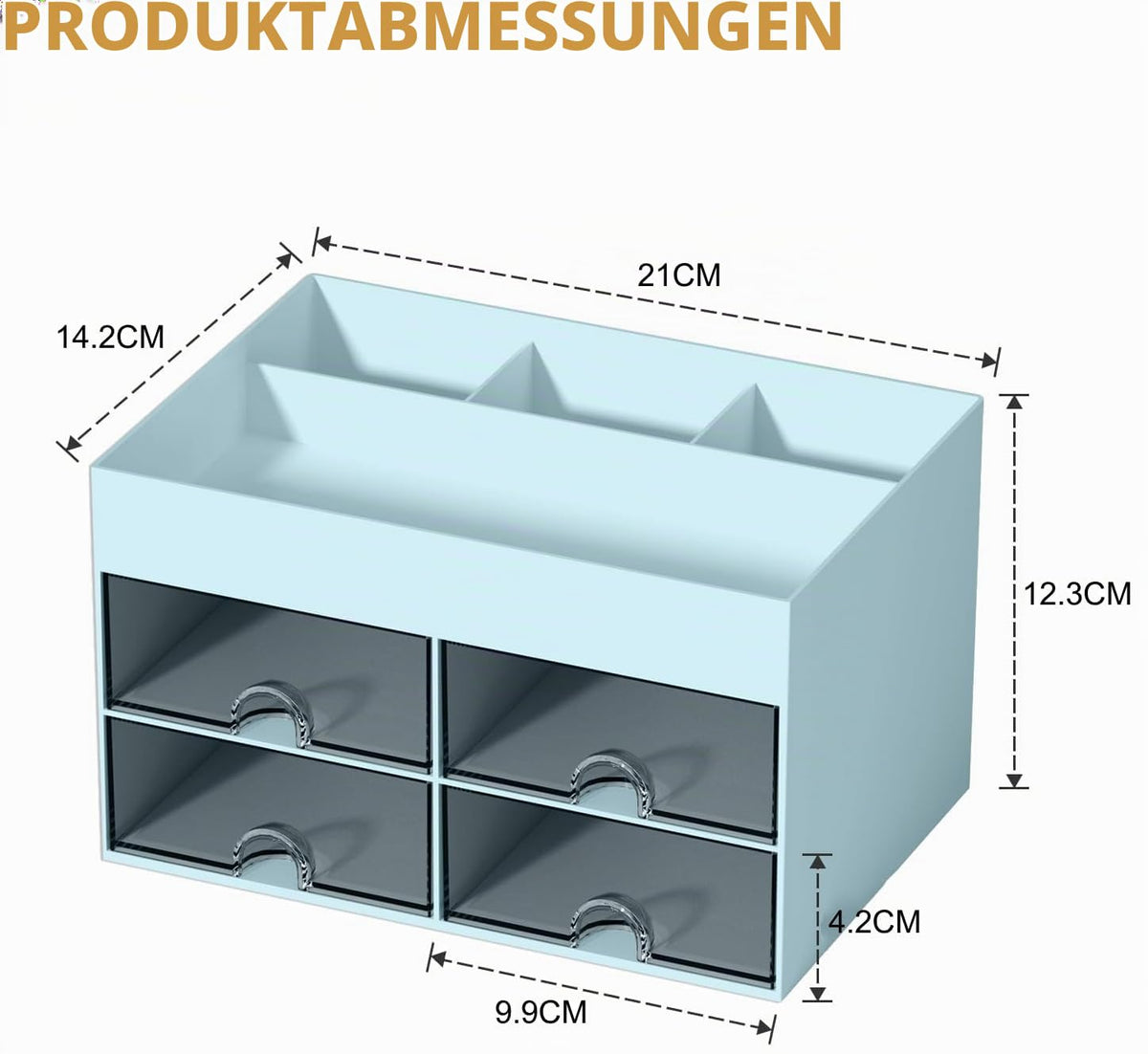 KAHEIGN Schreibtisch Organizer mit 4 Fächern und 4 Schubladen, 19x14cm Multifunktionale Utensilienschalen Stiftehalter, ideal für Schreibtisch Büro Organisation oder Make-up-Organizer
