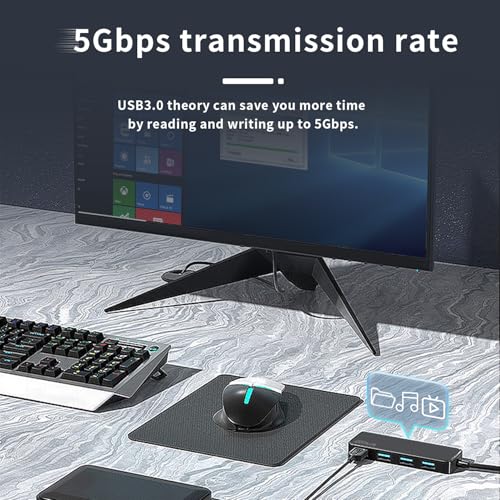USB Hub 3.0, 4 Port USB-Hubs, tragbarer USB Splitter Mini USB Verteiler für Desktop, Laptop, Xbox, Flash Drive, HDD, Konsole, Drucker, PC, Tastaturen, HP, Dell