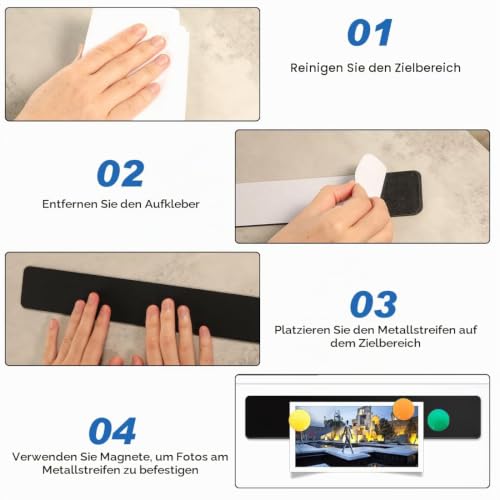 Magnettafel Magnettafeln Memotafel 30 x 5 cm Schwarz Selbstklebend Magnetleisten Magnetboard mit 12 Farben Magnete für Büro Fotowand