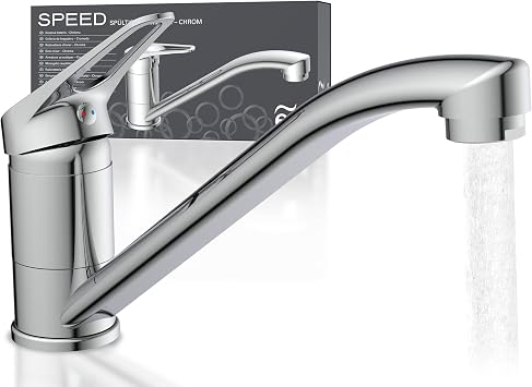 EISL Spültischarmatur SPEED, 360° schwenkbarer Wasserhahn Küche, ideale Küchenarmatur für Doppelspülbecken, Einhebelmischer Chrom, NI182SCR