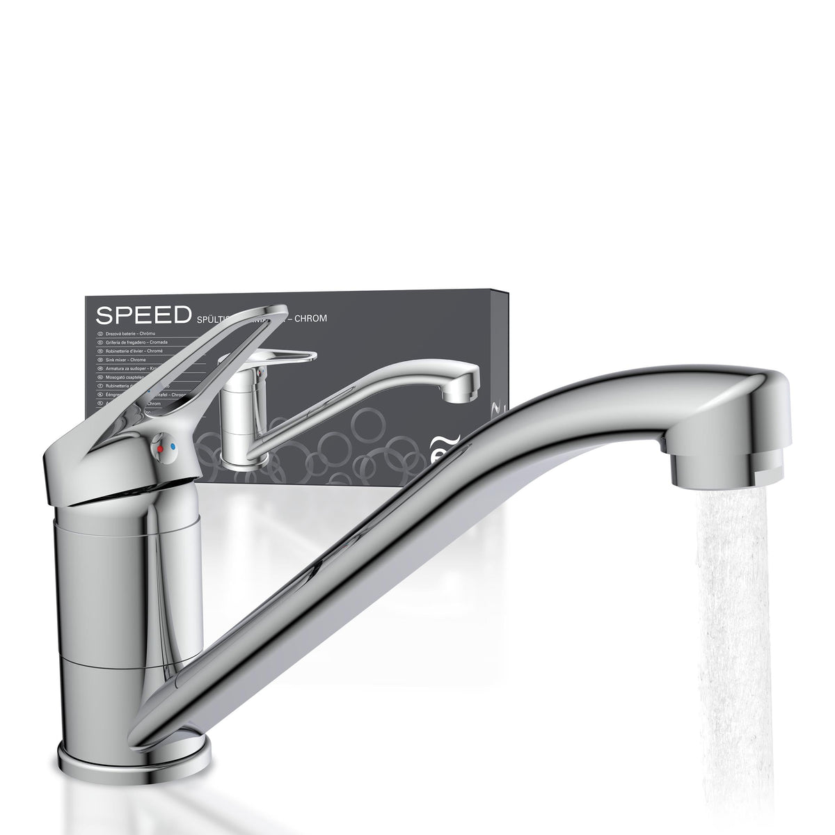 EISL Spültischarmatur SPEED, 360° schwenkbarer Wasserhahn Küche, ideale Küchenarmatur für Doppelspülbecken, Einhebelmischer Chrom, NI182SCR