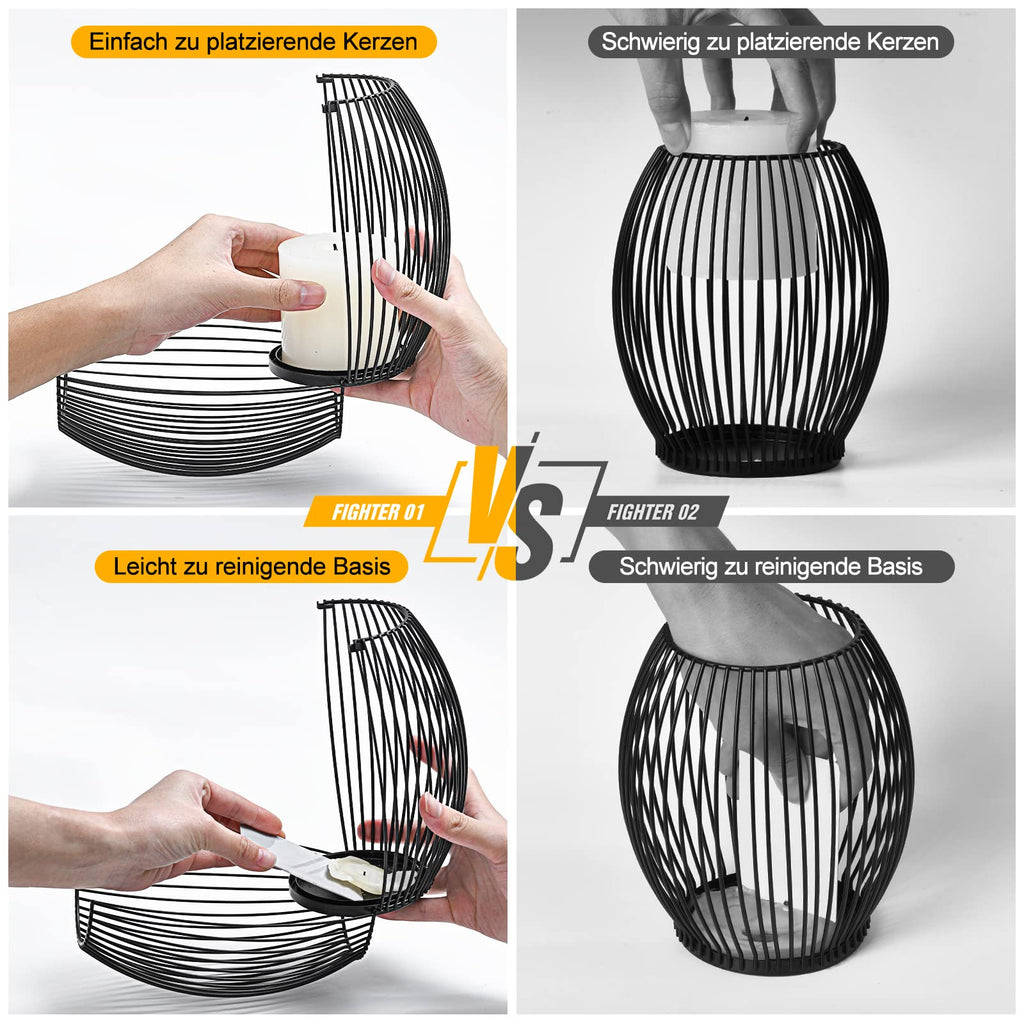 GoMaihe Oval Kerzenständer 2er Set, 9 x 15.5cm und 9 x 18cm Kerzenhalter Stabkerze Metall Deko Kerzenleuchter, Kreativ Vintage Kerzen Ständer für Weihnachts Hochzeit Essen, Schwarz.MEHRWEG
