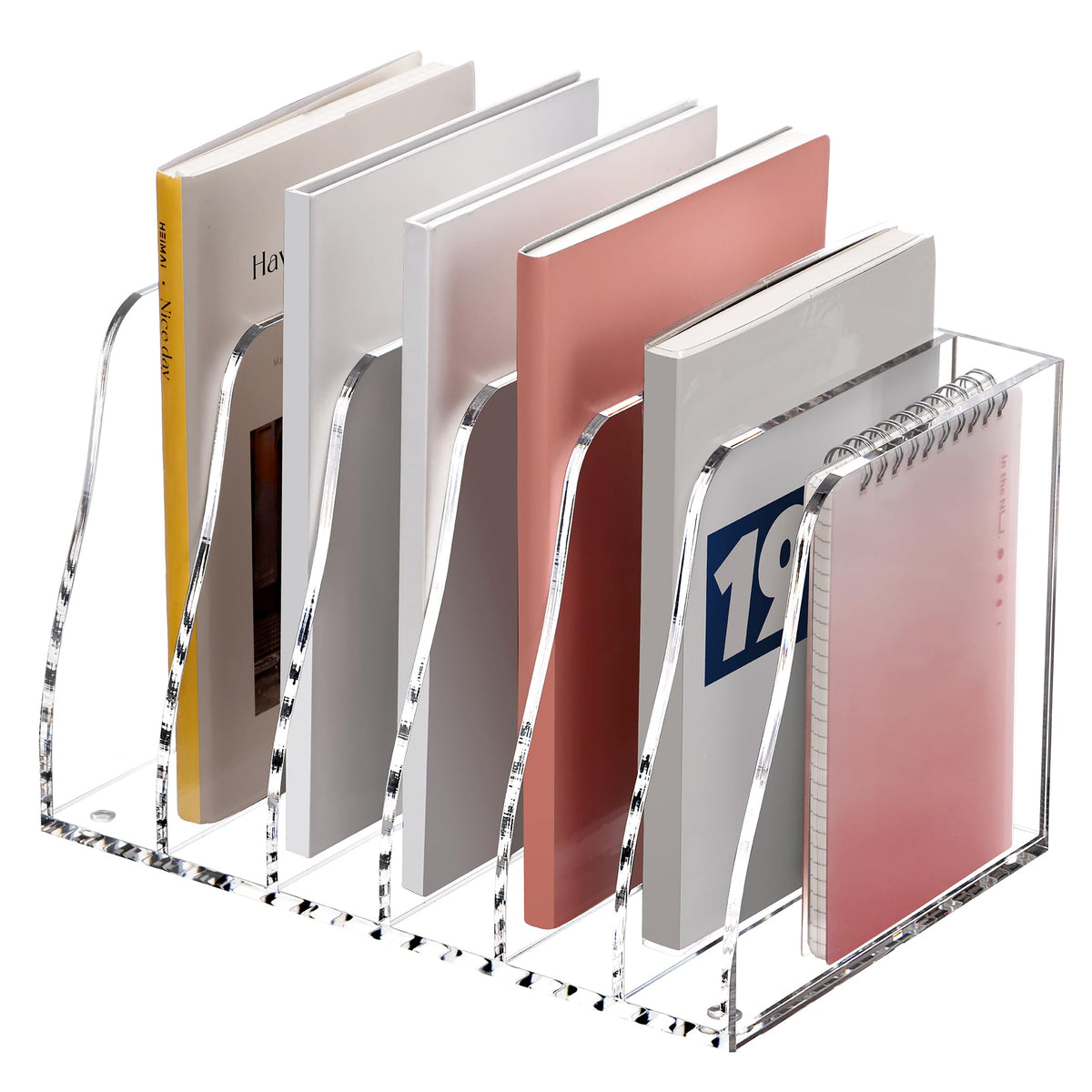 SANRUI Schreibtisch-Organizer aus Acryl, 6 Fächer, vertikaler Ordnerhalter, transparenter Zeitschriftenhalter, perfekt für Büro, Zuhause oder Schule, effiziente Dokumentenaufbewahrung und