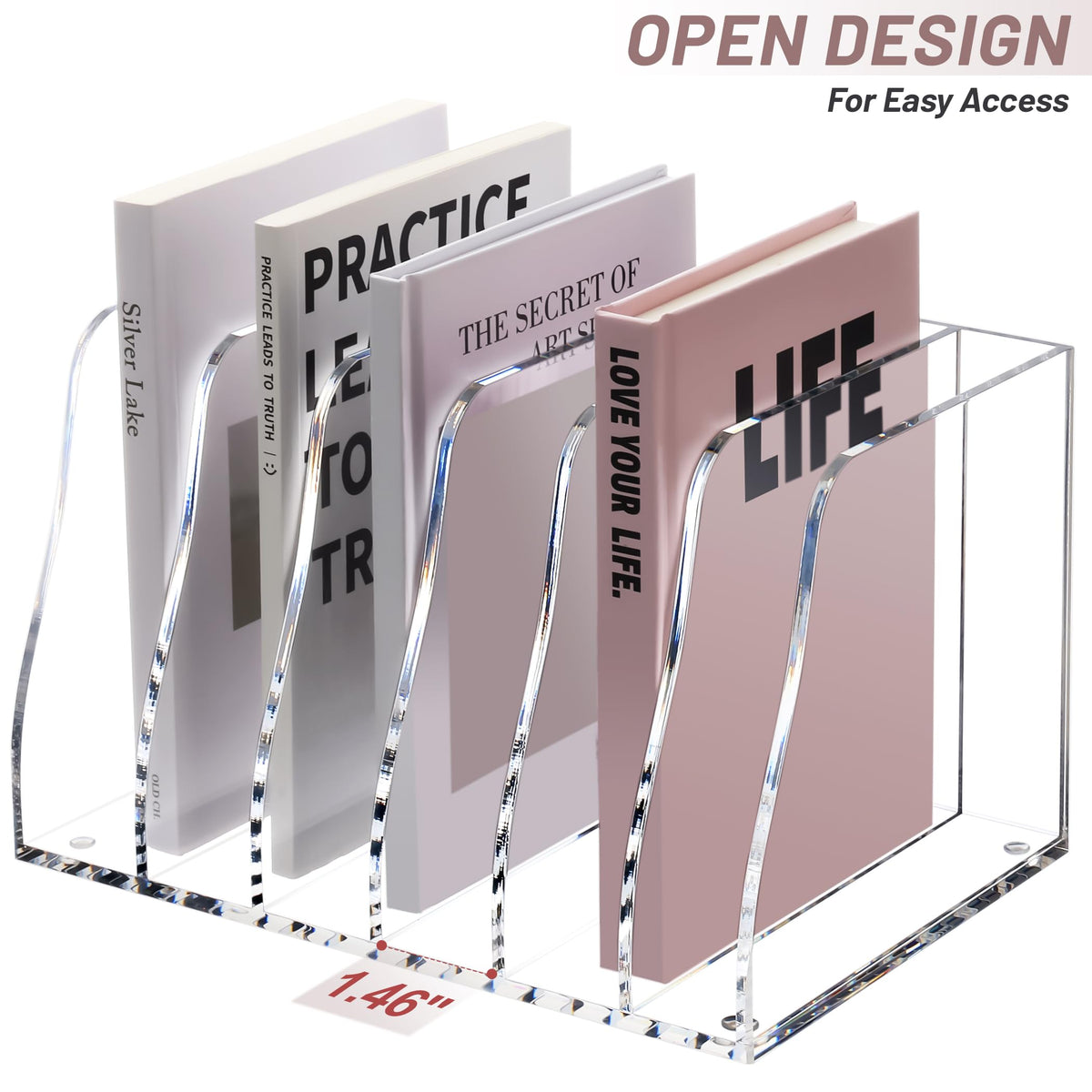 SANRUI Schreibtisch-Organizer aus Acryl, 6 Fächer, vertikaler Ordnerhalter, transparenter Zeitschriftenhalter, perfekt für Büro, Zuhause oder Schule, effiziente Dokumentenaufbewahrung und