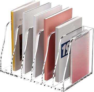 SANRUI Schreibtisch-Organizer aus Acryl, 6 Fächer, vertikaler Ordnerhalter, transparenter Zeitschriftenhalter, perfekt für Büro, Zuhause oder Schule, effiziente Dokumentenaufbewahrung und