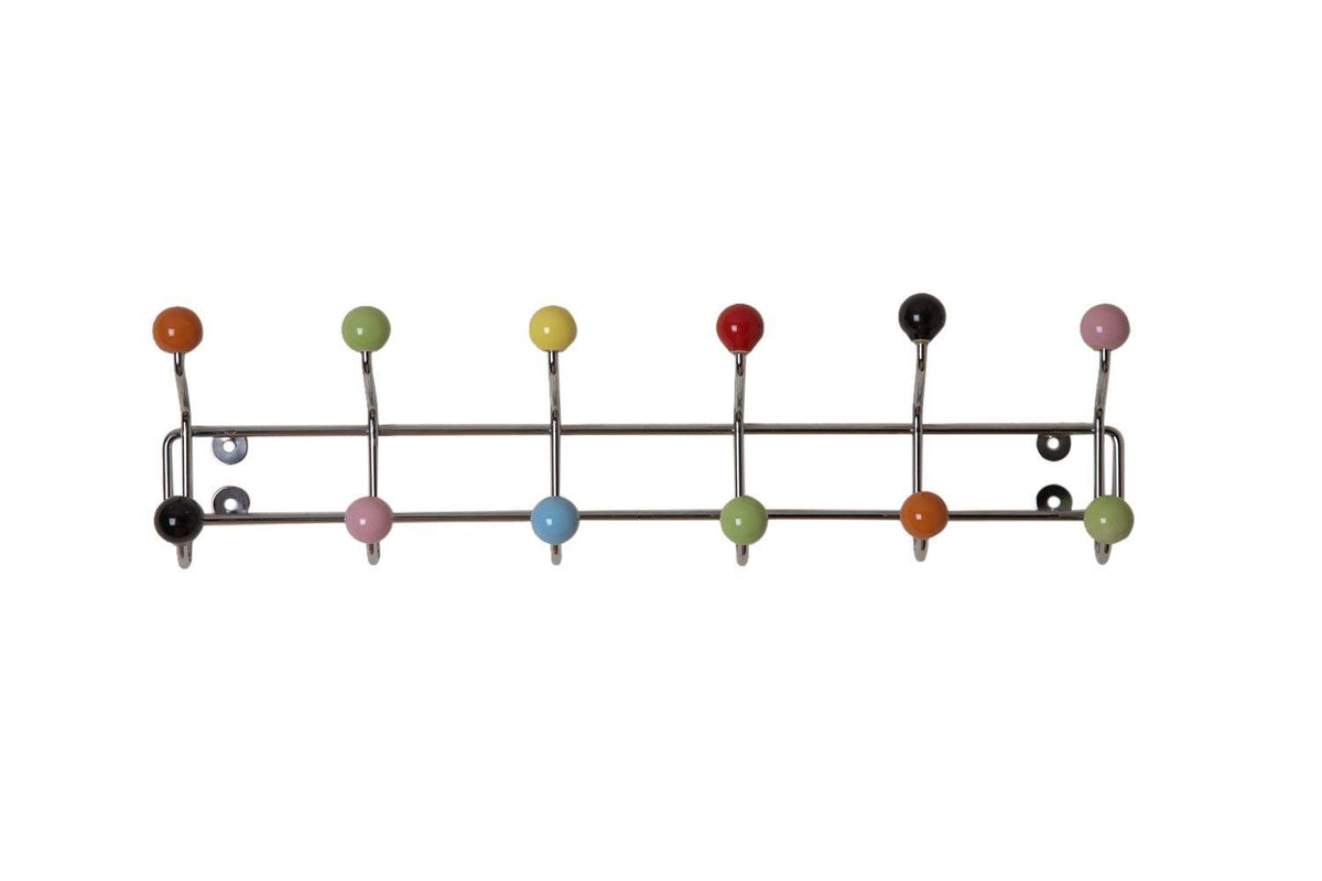 Delux Wandgarderobe mit 12 Haken, Chromoptik, bunte Keramikkugeln