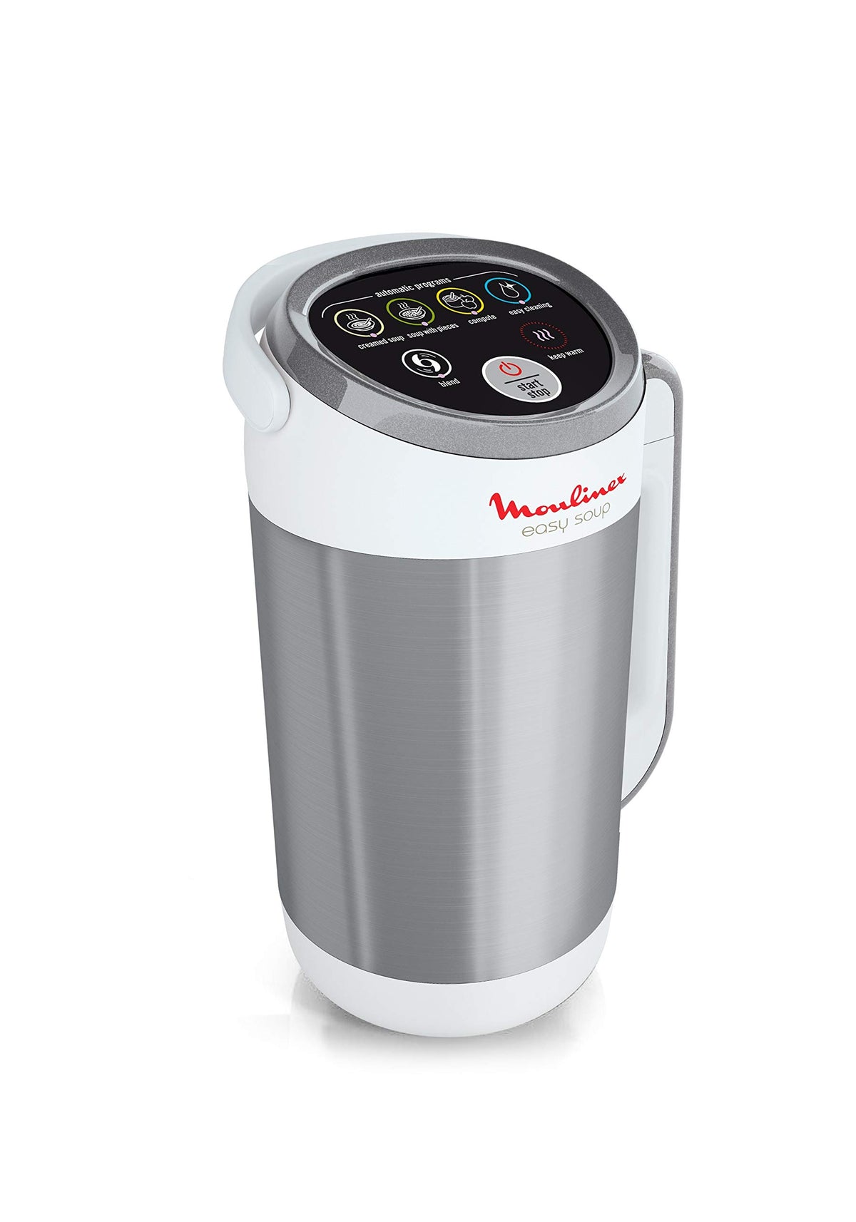 Moulinex Standmixer, 1000 W, Kapazität 1,2 l, 5 automatische Programme, doppelwandig, Suppe, Samt, Kompott, Smoothie, Warmhaltefunktion, Easy Soup Silver LM841110