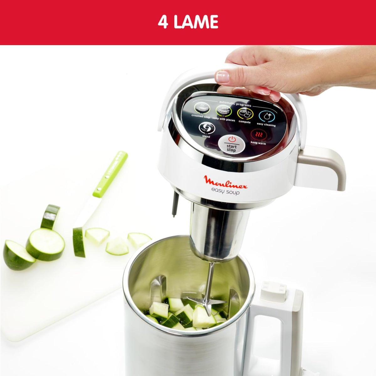Moulinex Standmixer, 1000 W, Kapazität 1,2 l, 5 automatische Programme, doppelwandig, Suppe, Samt, Kompott, Smoothie, Warmhaltefunktion, Easy Soup Silver LM841110