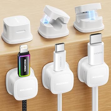 Rocoren Kabelhalter Selbstklebend Kabelmanagement Kabelclips 6 Stück, Weiß