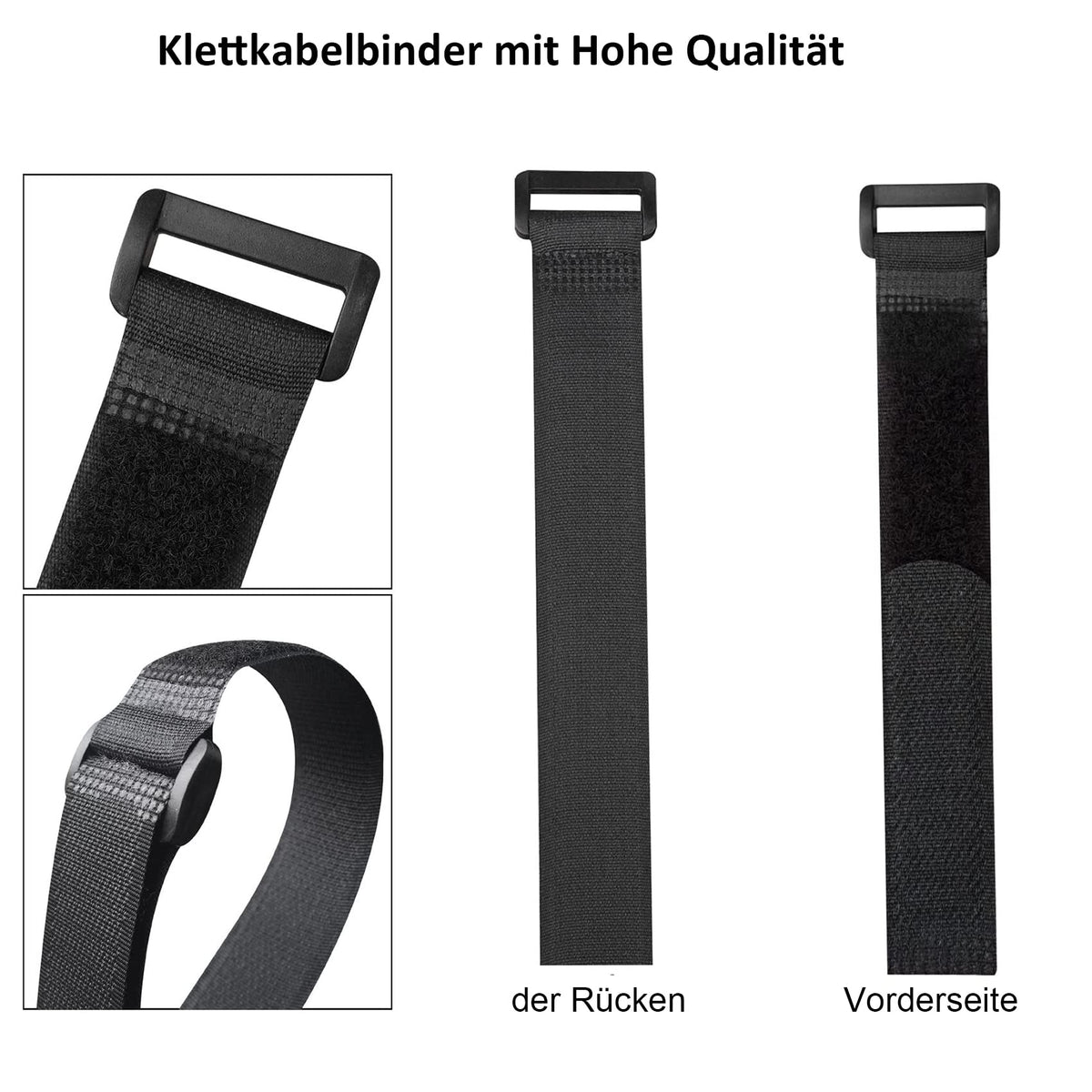 Honyear 45 Stück wiederverwendbare Klett-Kabelbinder, kabelbinder Klettverschluss, 4 verschiedene Längen, universell einsetzbar, schwarz
