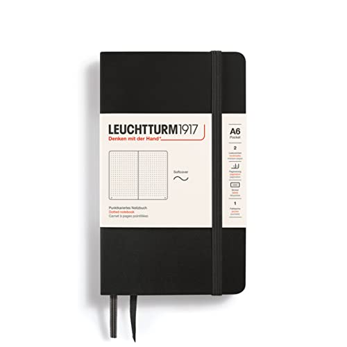 LEUCHTTURM1917 311346 Notizbuch Pocket (A6), Softcover, 123 nummerierte Seiten, dotted, Schwarz