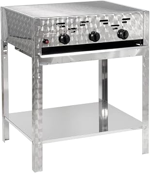 Gasgrill 3-flammiger Edelstahl-Brenner 11kW Standmodell mit Grillrost, Gastrobräter Profigrill Verein