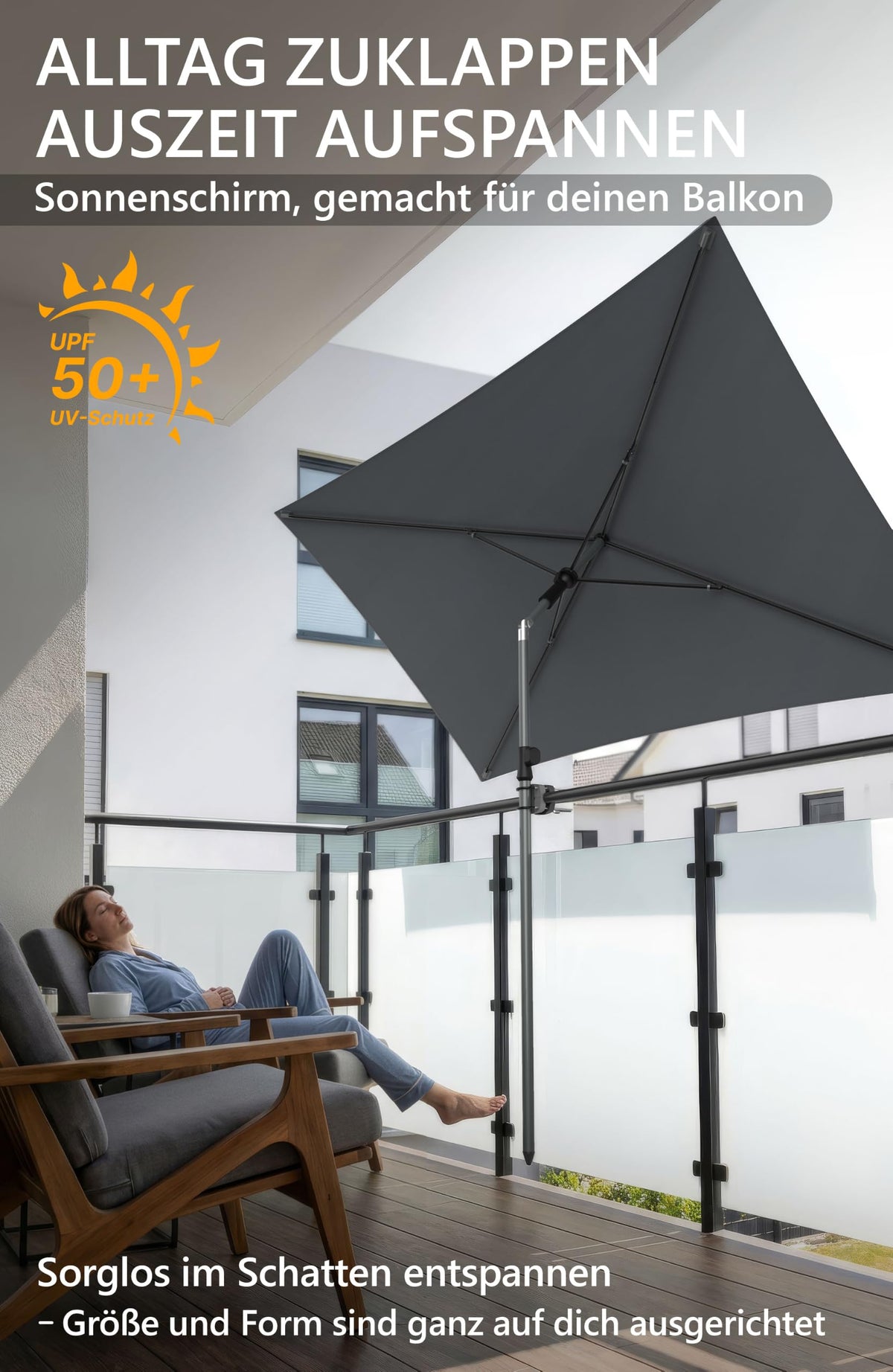4smile Sonnenschirm Balkon 200 × 125 cm, Anthrazit