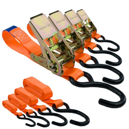 MCS Cargo Security - Spanngurte mit Ratsche und Haken 4er Set 25mm breit, 3m lang, bis 700kg - aus hochwertigem Polyester, zugelassen für Auto, Motorrad und Anhänger - TÜV Rheinland geprüft