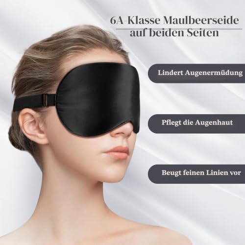 LULUSILK Seide Schlafmaske für Damen & Herren, Atmungsaktiv, Tiefschwarz