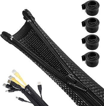 4 Kabelschläuche mit Reißverschluss, 1,5 m, Schwarz